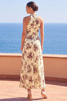 Load image into Gallery viewer, Floral Black A Line High Neck Long Wedding Guest Dress