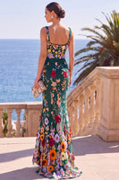Load image into Gallery viewer, Royal Blue Mermaid Square Neck Floral Long Wedding Guest Dress