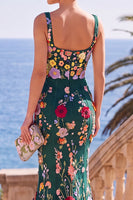 Load image into Gallery viewer, Royal Blue Mermaid Square Neck Floral Long Wedding Guest Dress