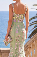 Load image into Gallery viewer, Royal Blue Mermaid Square Neck Floral Long Wedding Guest Dress