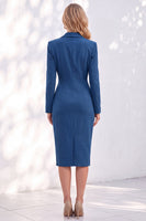 Load image into Gallery viewer, Ivory Ruched Notched Lapel Midi Work Dress with Slit