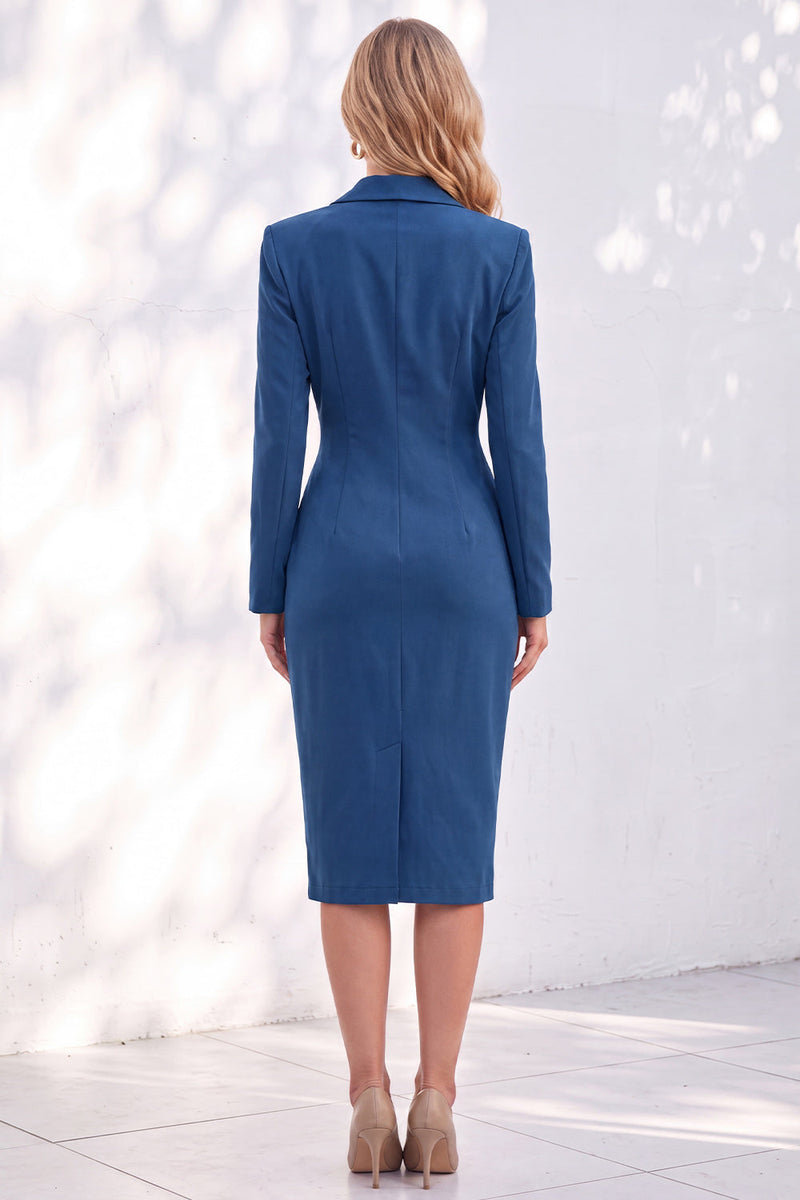 Load image into Gallery viewer, Ivory Ruched Notched Lapel Midi Work Dress with Slit