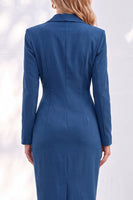 Load image into Gallery viewer, Ivory Ruched Notched Lapel Midi Work Dress with Slit