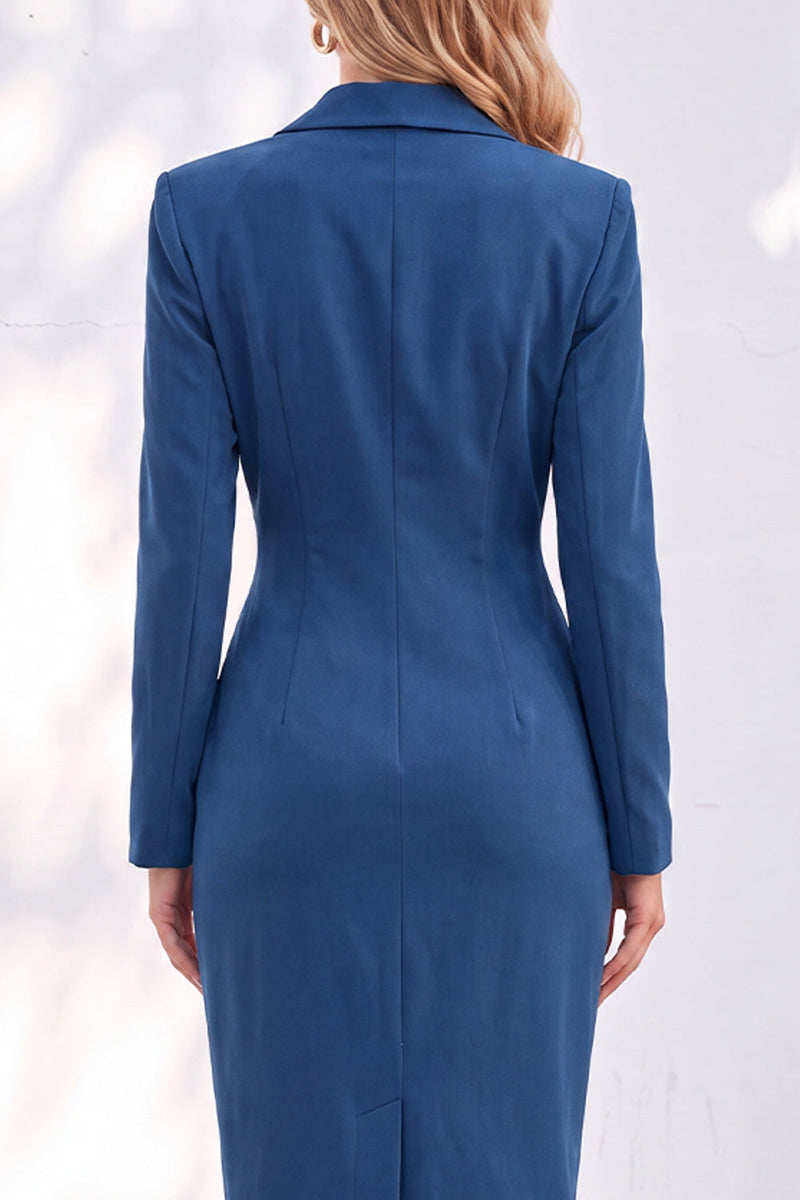 Load image into Gallery viewer, Ivory Ruched Notched Lapel Midi Work Dress with Slit