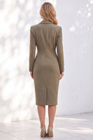 Load image into Gallery viewer, Ivory Ruched Notched Lapel Midi Work Dress with Slit