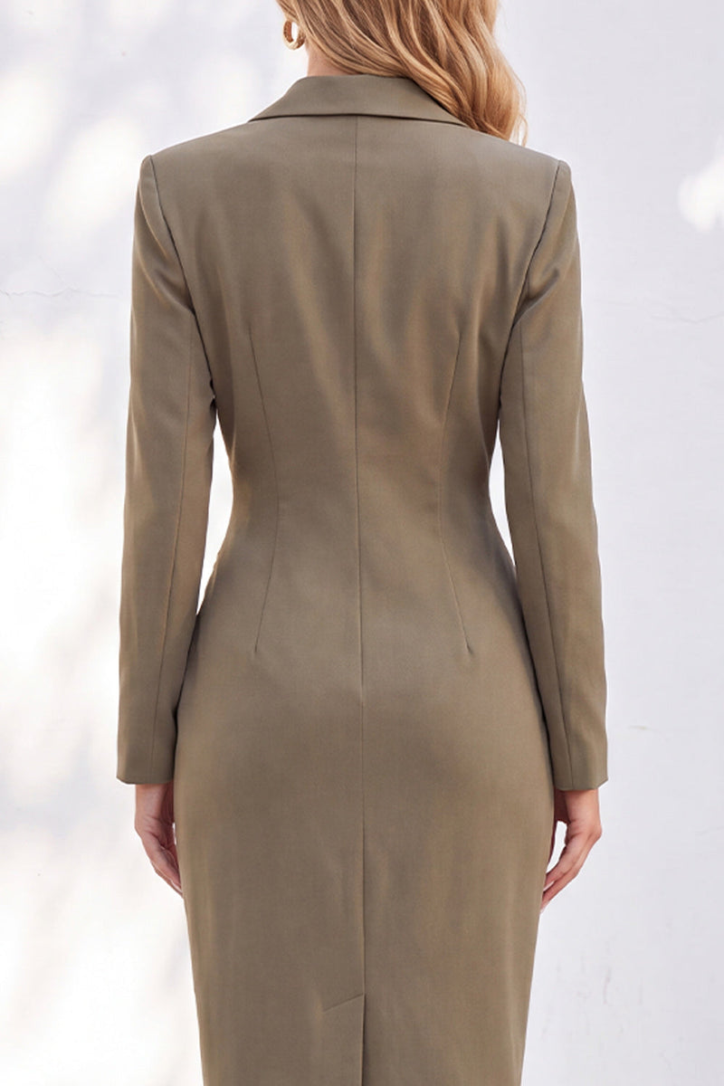 Load image into Gallery viewer, Ivory Ruched Notched Lapel Midi Work Dress with Slit
