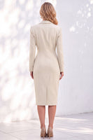 Load image into Gallery viewer, Ivory Ruched Notched Lapel Midi Work Dress with Slit