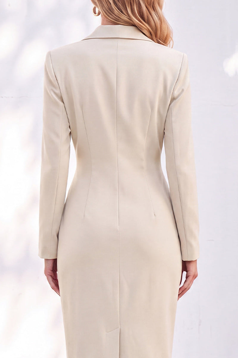 Load image into Gallery viewer, Ivory Ruched Notched Lapel Midi Work Dress with Slit