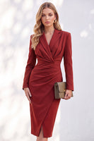 Load image into Gallery viewer, Ivory Ruched Notched Lapel Midi Work Dress with Slit