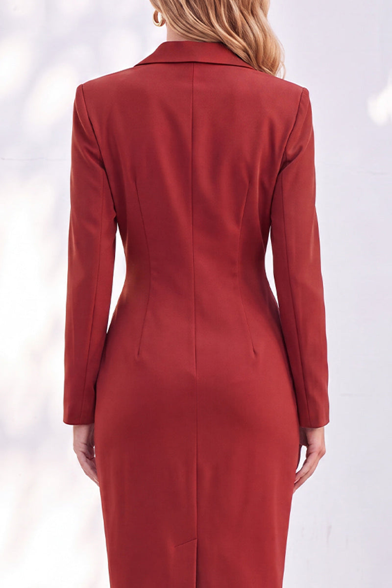 Load image into Gallery viewer, Ivory Ruched Notched Lapel Midi Work Dress with Slit