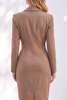 Load image into Gallery viewer, Ivory Ruched Notched Lapel Midi Work Dress with Slit