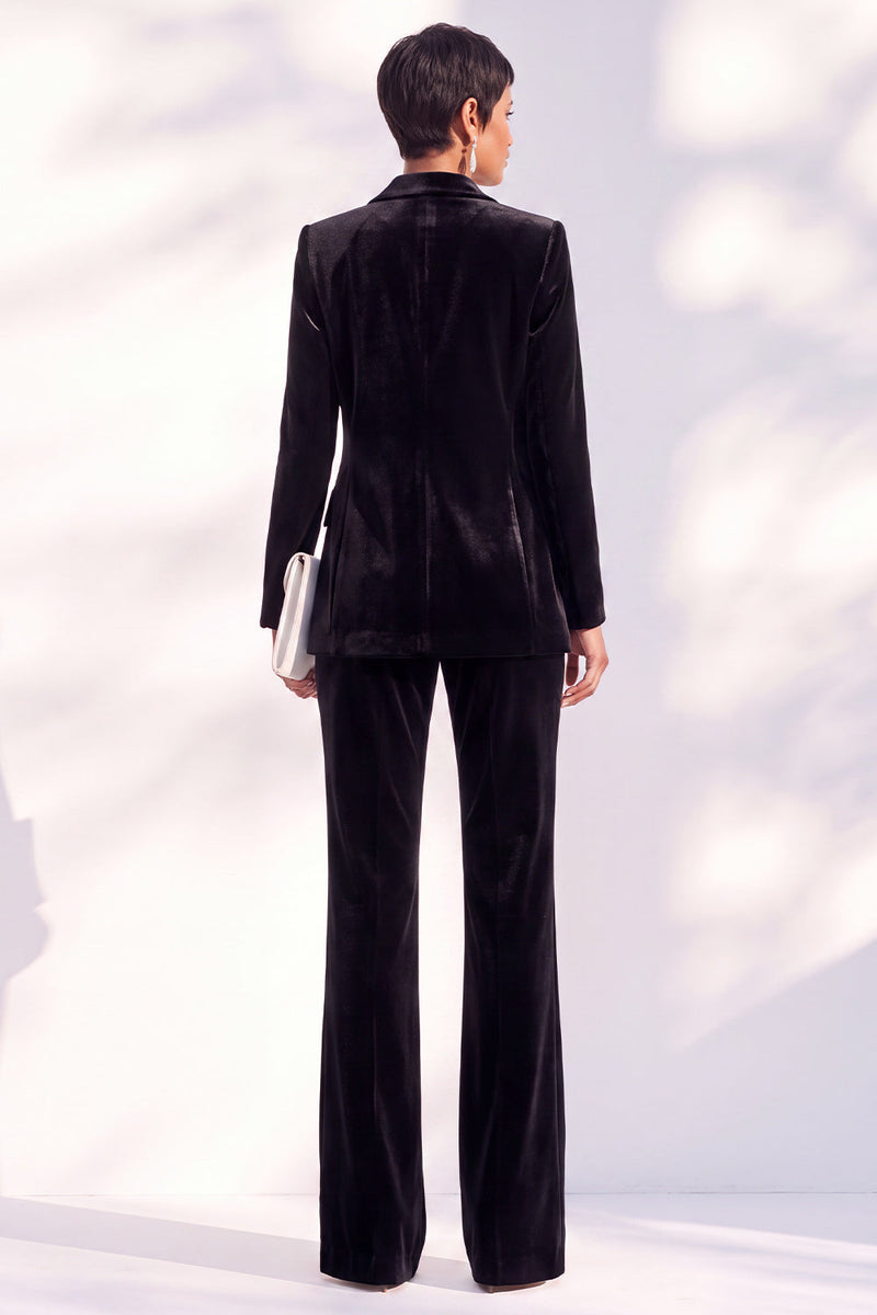 Load image into Gallery viewer, Black One Button Velvet Peak Lapel 2 Piece Business Suits