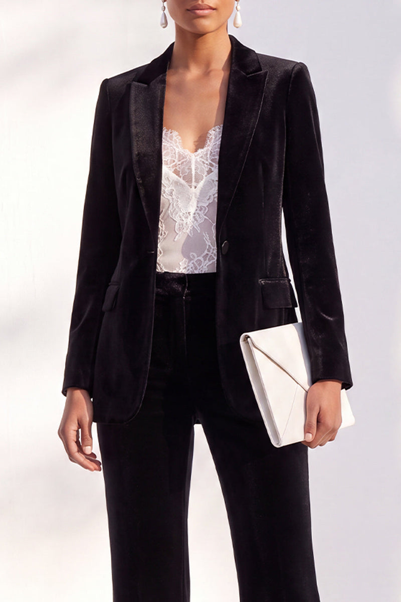Load image into Gallery viewer, Black One Button Velvet Peak Lapel 2 Piece Business Suits