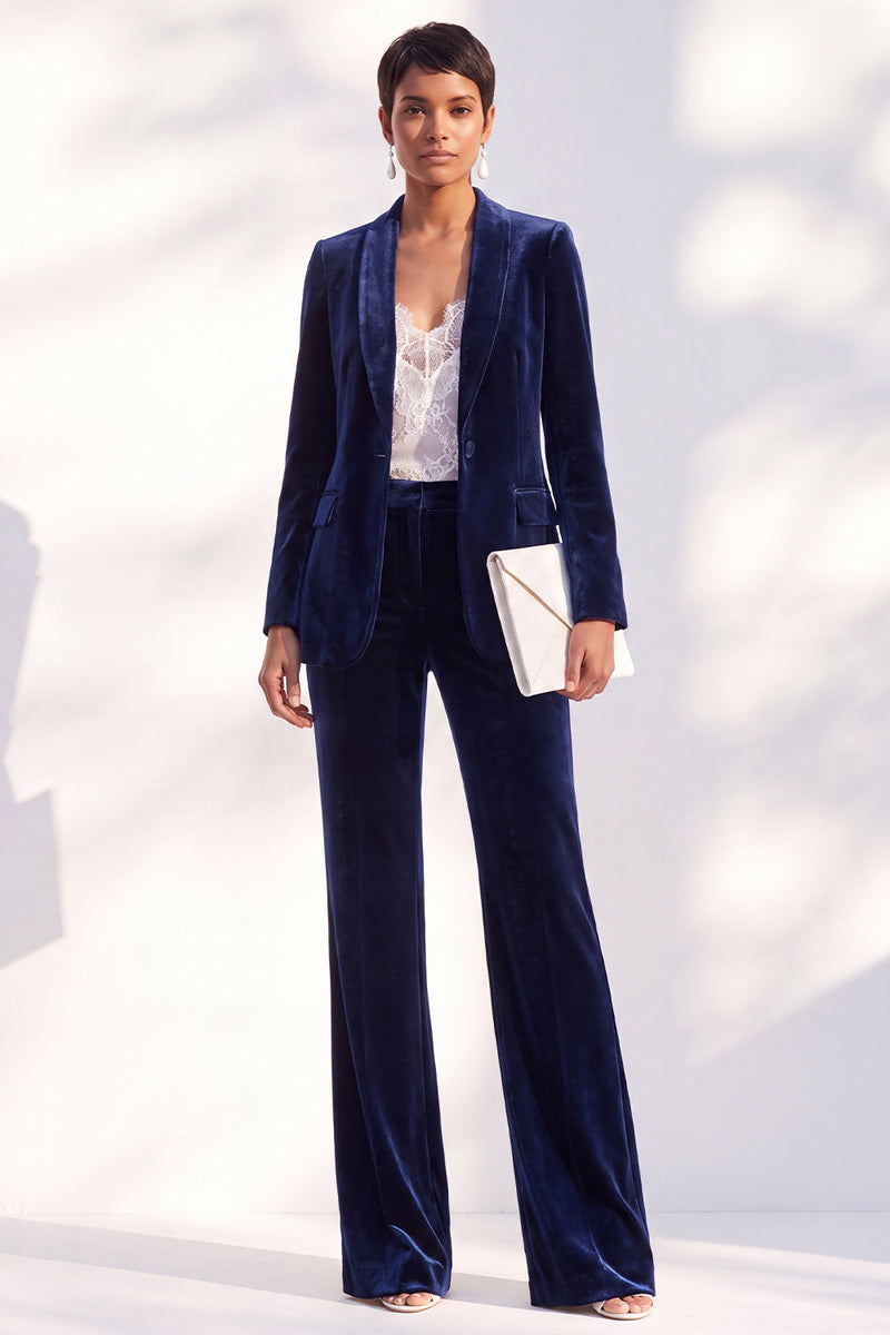 Load image into Gallery viewer, Black One Button Velvet Peak Lapel 2 Piece Business Suits