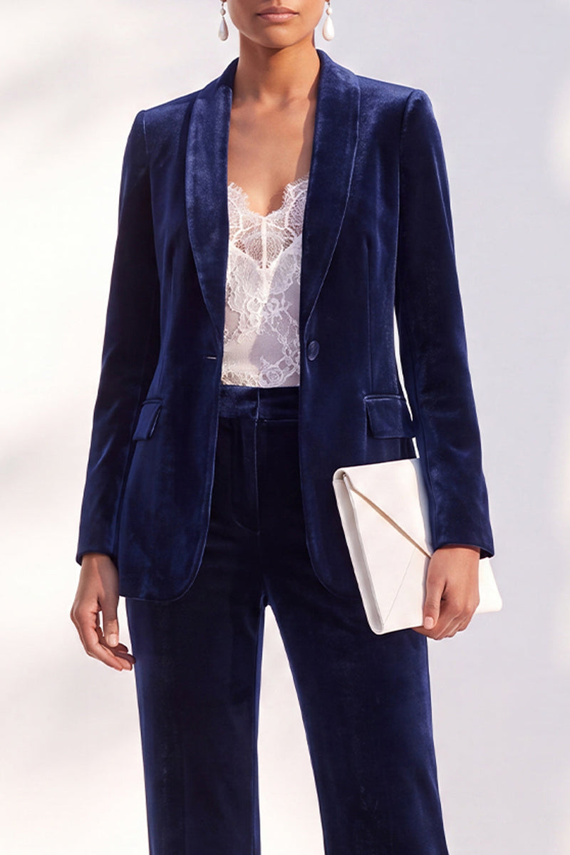 Load image into Gallery viewer, Black One Button Velvet Peak Lapel 2 Piece Business Suits