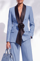 Load image into Gallery viewer, Dark Blue 2 Piece Shawl Lapel Business Suits with 3D Flower