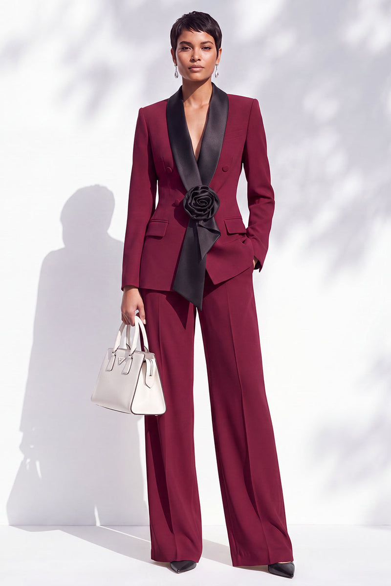 Load image into Gallery viewer, Dark Blue 2 Piece Shawl Lapel Business Suits with 3D Flower