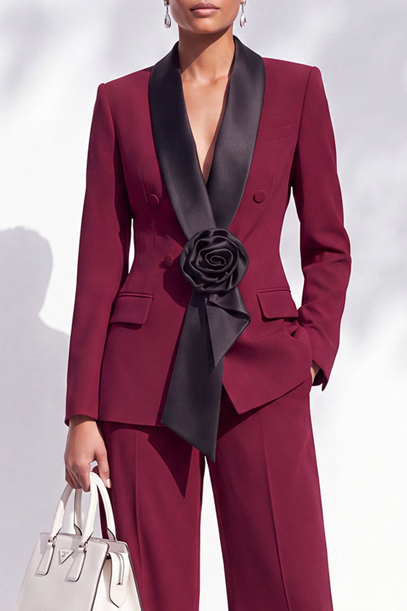 Load image into Gallery viewer, Dark Blue 2 Piece Shawl Lapel Business Suits with 3D Flower