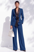 Load image into Gallery viewer, Dark Blue 2 Piece Shawl Lapel Business Suits with 3D Flower