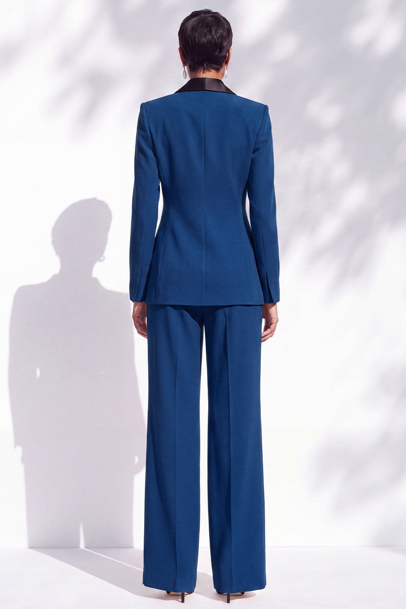 Load image into Gallery viewer, Dark Blue 2 Piece Shawl Lapel Business Suits with 3D Flower