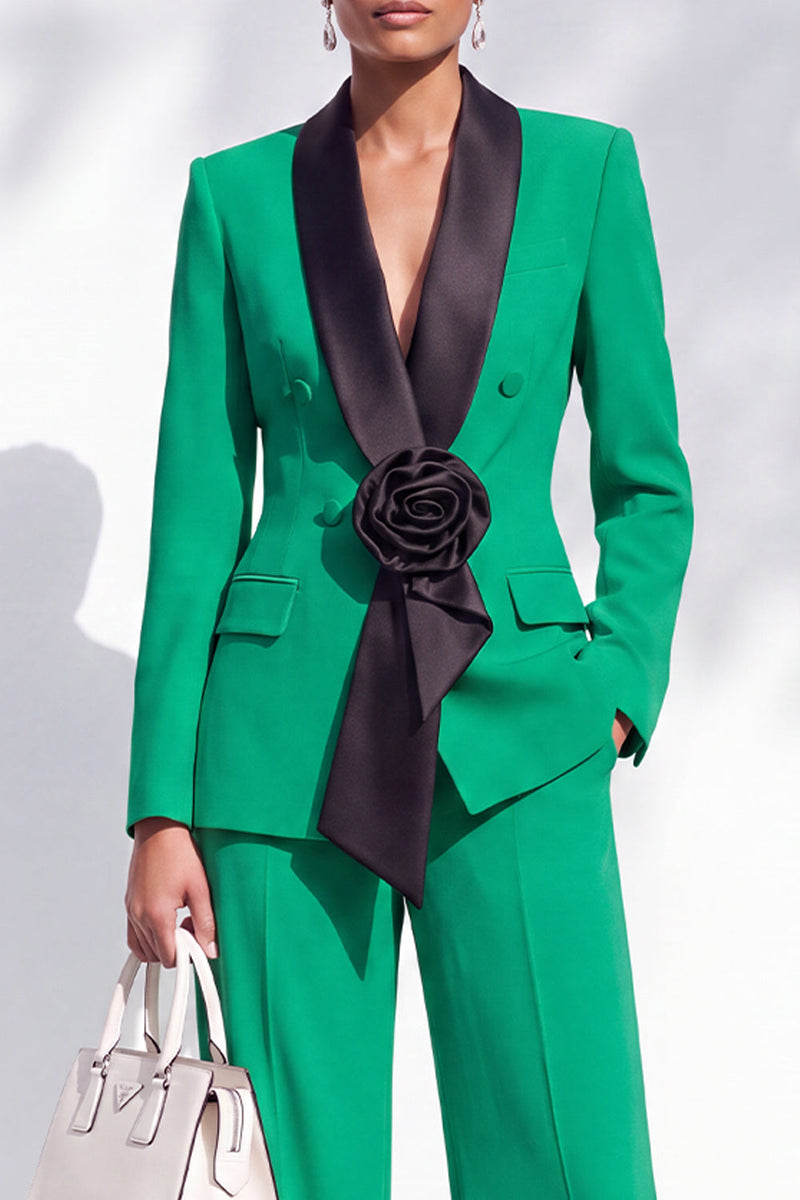 Load image into Gallery viewer, Dark Blue 2 Piece Shawl Lapel Business Suits with 3D Flower