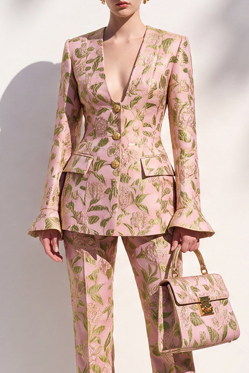 Load image into Gallery viewer, Blush Floral Slim Fit V-Neck 2-Piece Single Breasted Prom Suits with Pocket