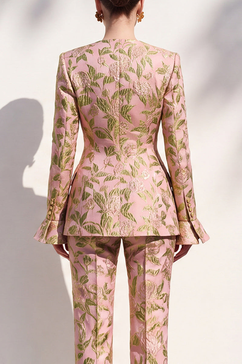 Load image into Gallery viewer, Blush Floral Slim Fit V-Neck 2-Piece Single Breasted Prom Suits with Pocket