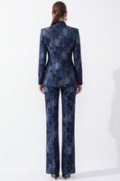 Load image into Gallery viewer, Navy High Neck 2-Piece Long Sleeves Slim Fit Prom Suits with Pocket