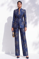 Load image into Gallery viewer, Navy High Neck 2-Piece Long Sleeves Slim Fit Prom Suits with Pocket