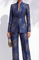 Load image into Gallery viewer, Navy High Neck 2-Piece Long Sleeves Slim Fit Prom Suits with Pocket