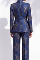 Load image into Gallery viewer, Navy High Neck 2-Piece Long Sleeves Slim Fit Prom Suits with Pocket