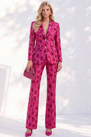 Load image into Gallery viewer, Fuchsia Single Breasted Peak Lapel 2-Piece Slim Fit Floral Prom Suits