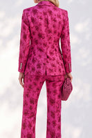 Load image into Gallery viewer, Fuchsia Single Breasted Peak Lapel 2-Piece Slim Fit Floral Prom Suits