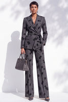 Load image into Gallery viewer, Striped Dark Grey Peak Lapel 2-Piece Floral Prom Suits with Sash