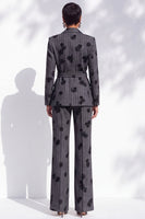 Load image into Gallery viewer, Striped Dark Grey Peak Lapel 2-Piece Floral Prom Suits with Sash
