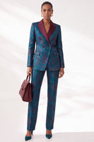 Load image into Gallery viewer, Dark Blue Peak Lapel Jacquard Slim Fit 2-Piece Floral Prom Suits