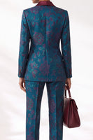 Load image into Gallery viewer, Dark Blue Peak Lapel Jacquard Slim Fit 2-Piece Floral Prom Suits