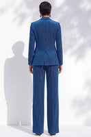 Load image into Gallery viewer, 2-Piece Royal Blue Striped Notched Lapel One Button Prom Suits