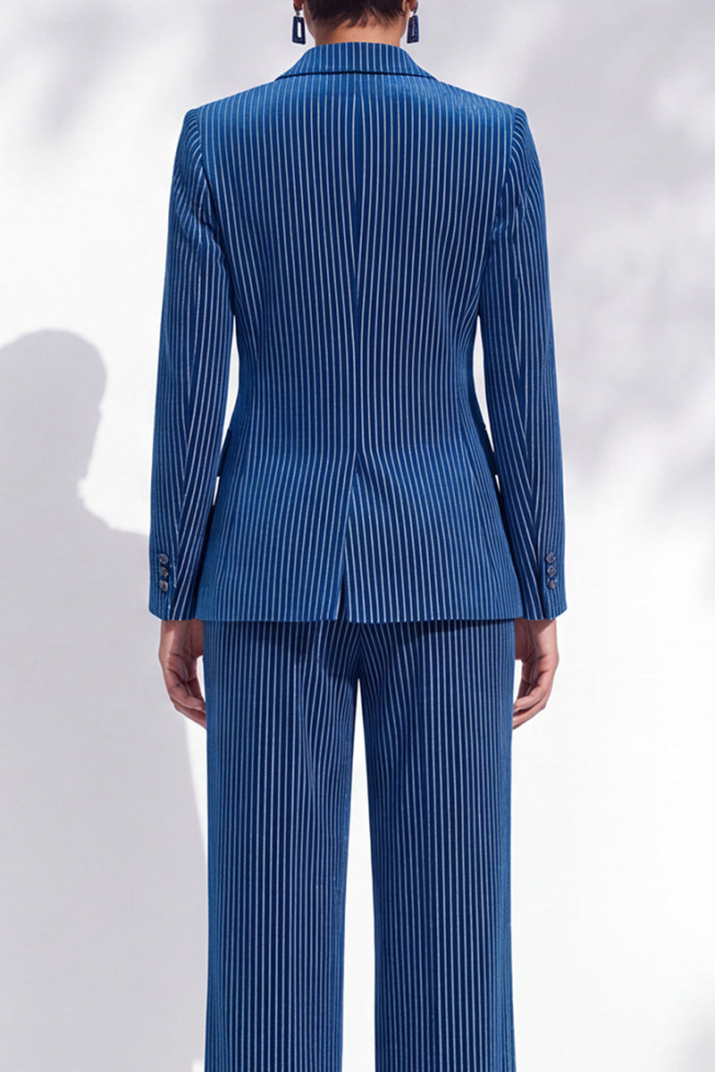 Load image into Gallery viewer, 2-Piece Royal Blue Striped Notched Lapel One Button Prom Suits