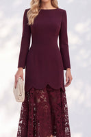 Load image into Gallery viewer, Burgundy Bateau Neck A Line Long Sleeves High-Low Work Dress with Lace