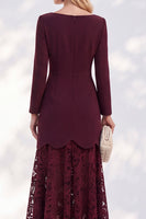 Load image into Gallery viewer, Burgundy Bateau Neck A Line Long Sleeves High-Low Work Dress with Lace