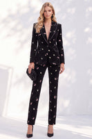 Load image into Gallery viewer, Floral Black Slim Fit Peak Lapel 2-Piece Velvet Prom Suits