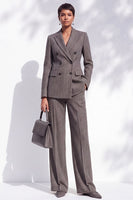 Load image into Gallery viewer, Brown StripedPeak Lapel  Double Breasted 2-Piece Business Suits with Pocket