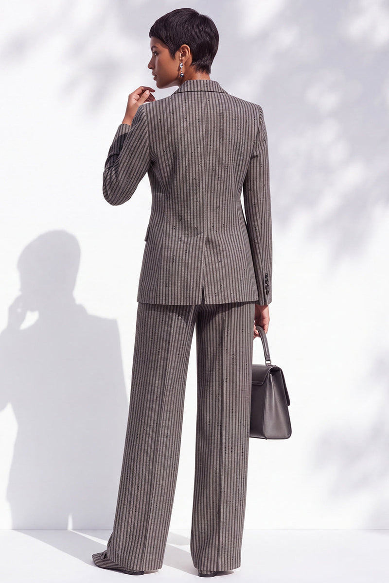 Load image into Gallery viewer, Brown StripedPeak Lapel  Double Breasted 2-Piece Business Suits with Pocket