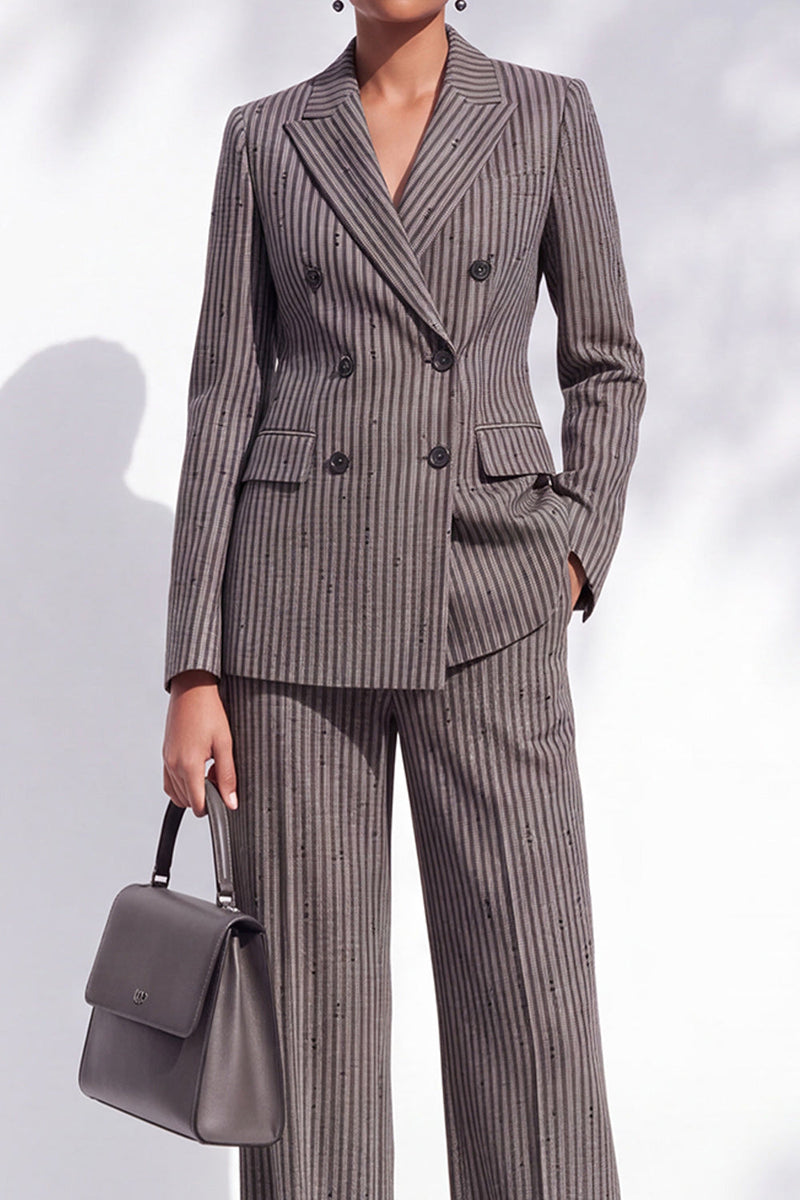 Load image into Gallery viewer, Brown StripedPeak Lapel  Double Breasted 2-Piece Business Suits with Pocket