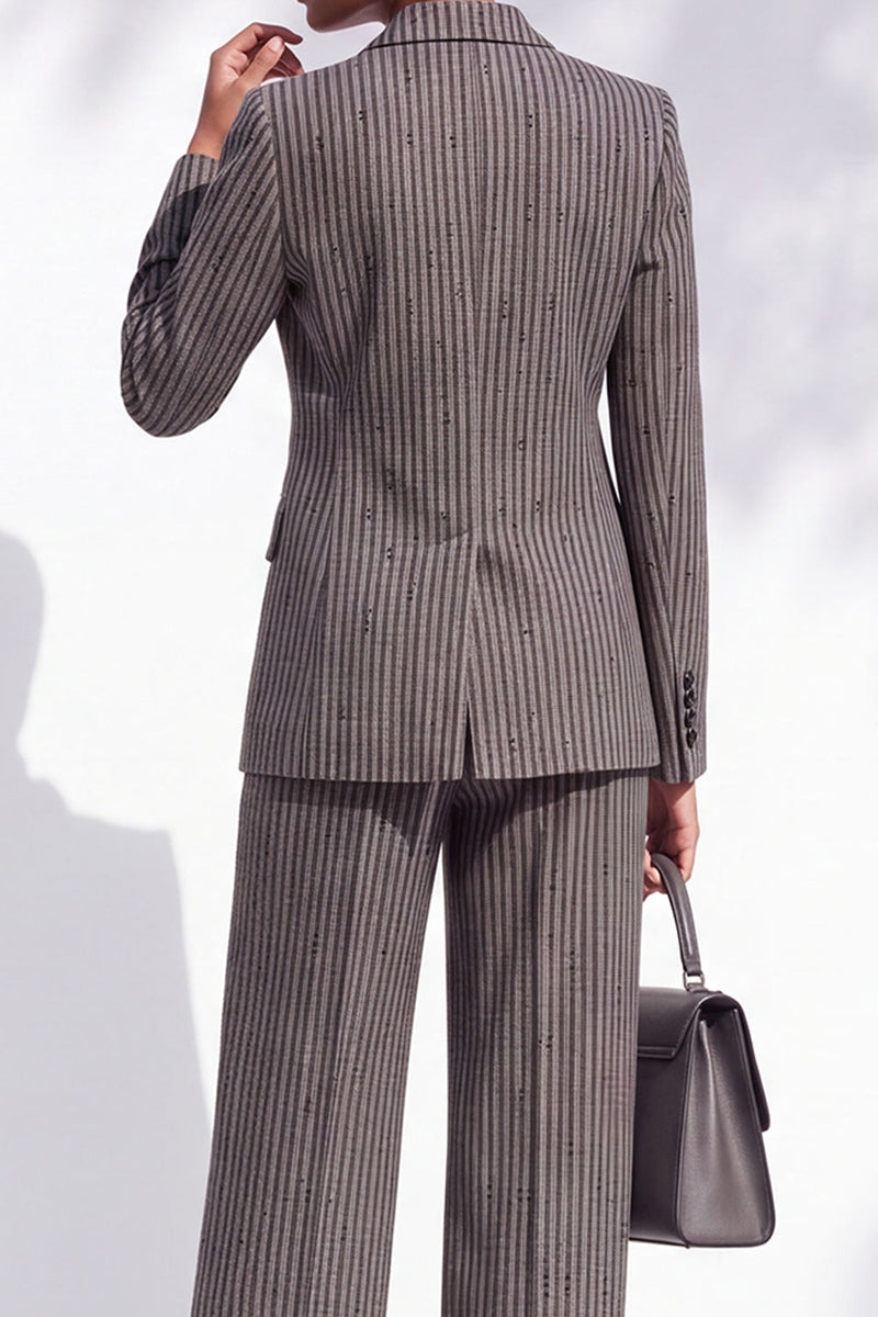 Load image into Gallery viewer, Brown StripedPeak Lapel  Double Breasted 2-Piece Business Suits with Pocket