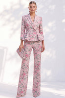 Load image into Gallery viewer, Pink Peak Lapel 2-Piece Floral Peplum Ruffled Prom Suits with Sleeves