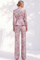 Load image into Gallery viewer, Pink Peak Lapel 2-Piece Floral Peplum Ruffled Prom Suits with Sleeves