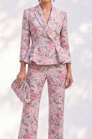 Load image into Gallery viewer, Pink Peak Lapel 2-Piece Floral Peplum Ruffled Prom Suits with Sleeves