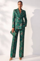 Load image into Gallery viewer, Floral Dark Green Jacquard 2-Piece Peak Lapel Prom Suits with Pocket